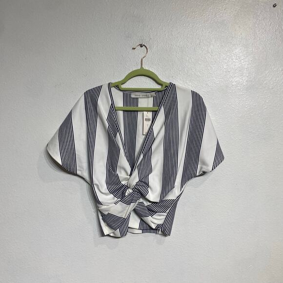 Bishop + Young Navy Striped Twist Front Top Sz S NWT - Picture 2 of 14